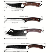 Takuro 4‑Klingen Profi-Messer-Set – Fleisch-, Gemüse- & Outdoor-Messer mit Holzgriff für Camping & Küche