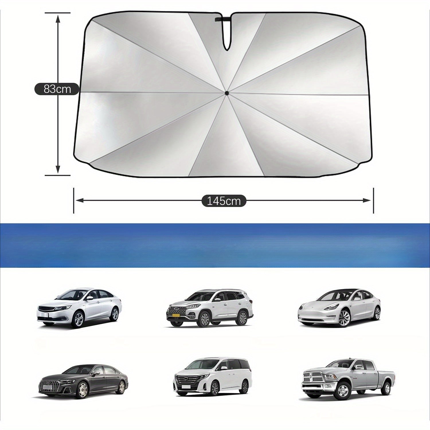 Shinkaze 360° Auto-Sonnenschutzschirm – Faltbarer UV-Schutz für Windschutzscheibe mit Carbonrahmen & Drehgriff