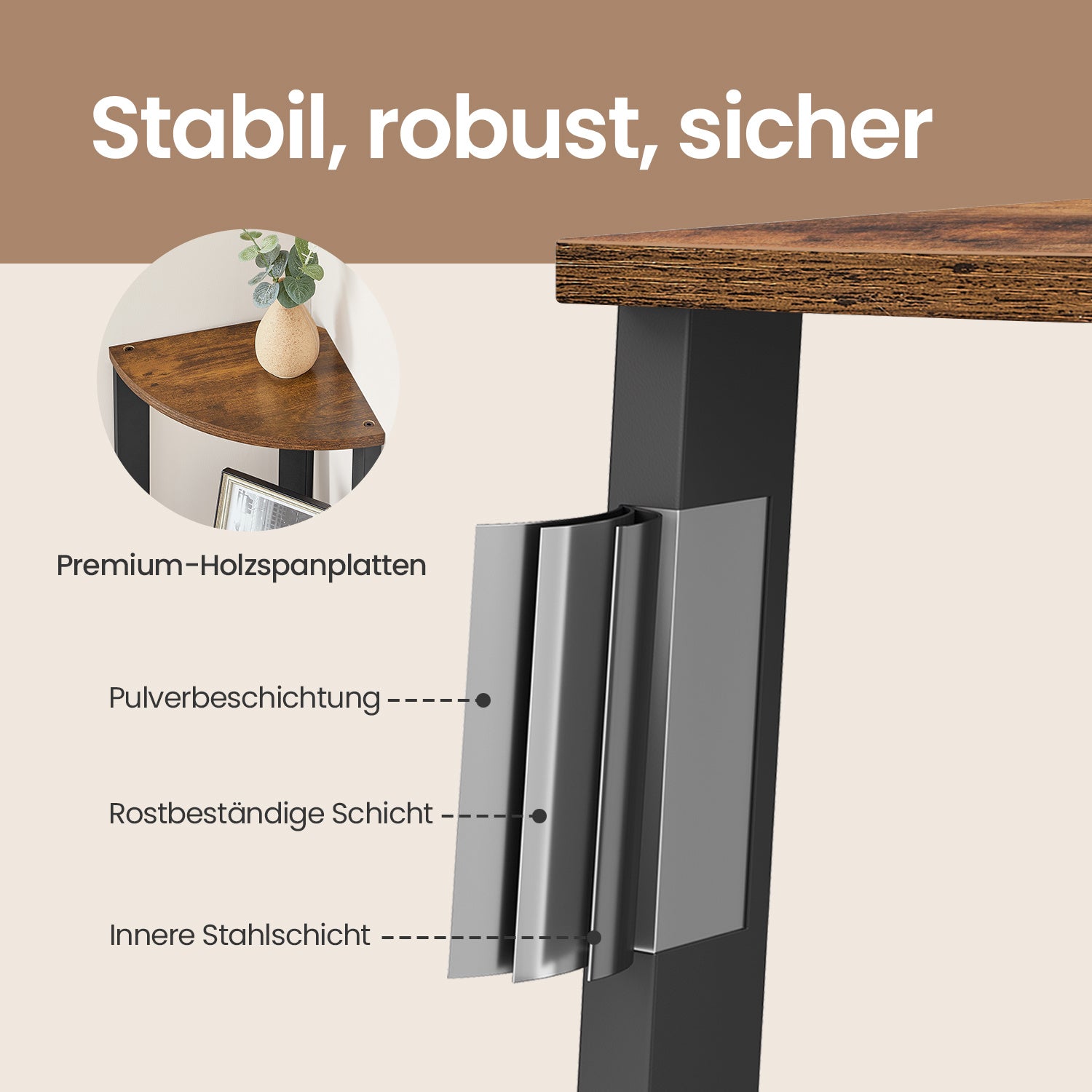 Eckregal "Tatsuki" – 4-stöckiges Bücherregal im Industrie-Design, Leiterregal aus Holz und Stahlrahmen, Standregal für Wohnzimmer, Büro oder Flur, platzsparend & robust