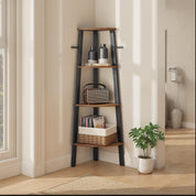 Eckregal "Tatsuki" – 4-stöckiges Bücherregal im Industrie-Design, Leiterregal aus Holz und Stahlrahmen, Standregal für Wohnzimmer, Büro oder Flur, platzsparend & robust