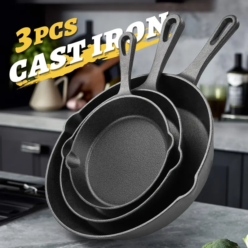 GussFeueri – 3er Set Gusseisenpfannen für Grill, Gas & Ofen | 17 cm, 21 cm, 26 cm | Für Steak, Rösti & mehr
