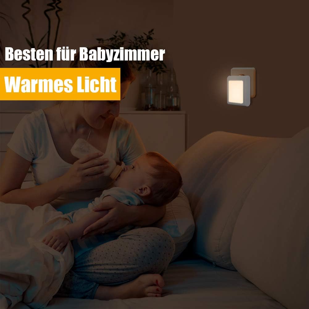 Nachtlicht mit Dämmerungssensor, Nachtlicht Steckdose mit Dämmerungssensor, MamaGlow 2 Stück Helligkeit Stufenlos Einstellbar Sehr gut für Kinderzimmer