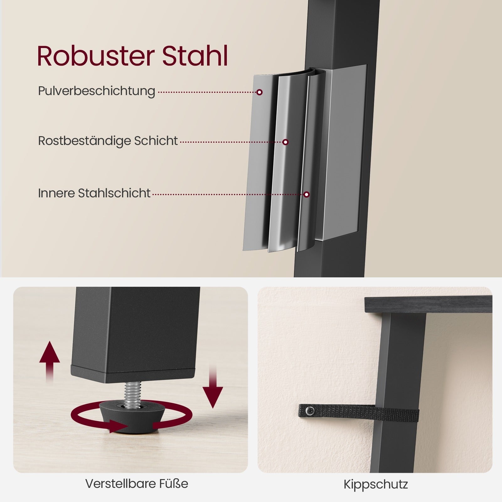 Eckregal "Tatsuki" – 4-stöckiges Bücherregal im Industrie-Design, Leiterregal aus Holz und Stahlrahmen, Standregal für Wohnzimmer, Büro oder Flur, platzsparend & robust