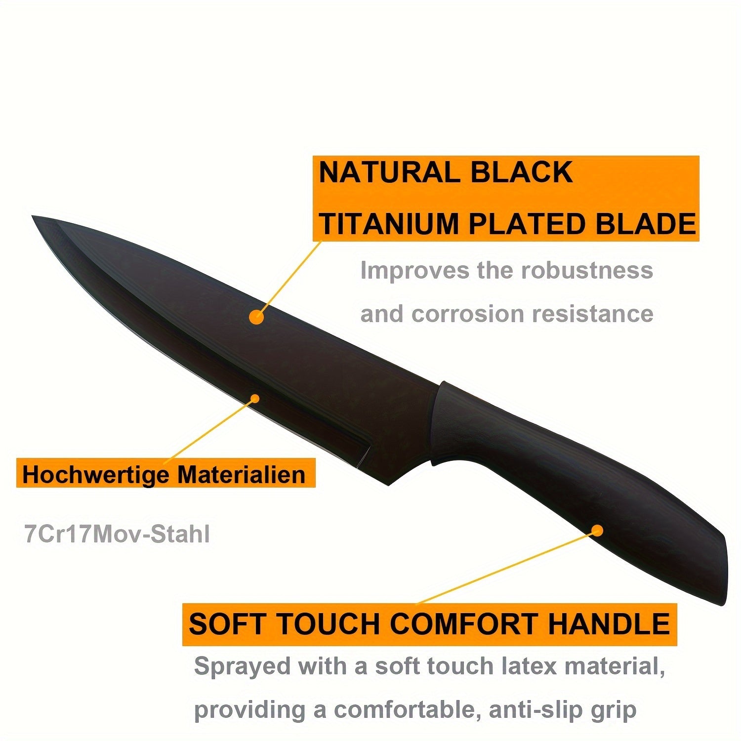 Kurotai 7‑teiliges Profi-Messer-Set – Schwarzes Titan-Küchenmesser Set aus rostfreiem Edelstahl mit ergonomischen Griffen