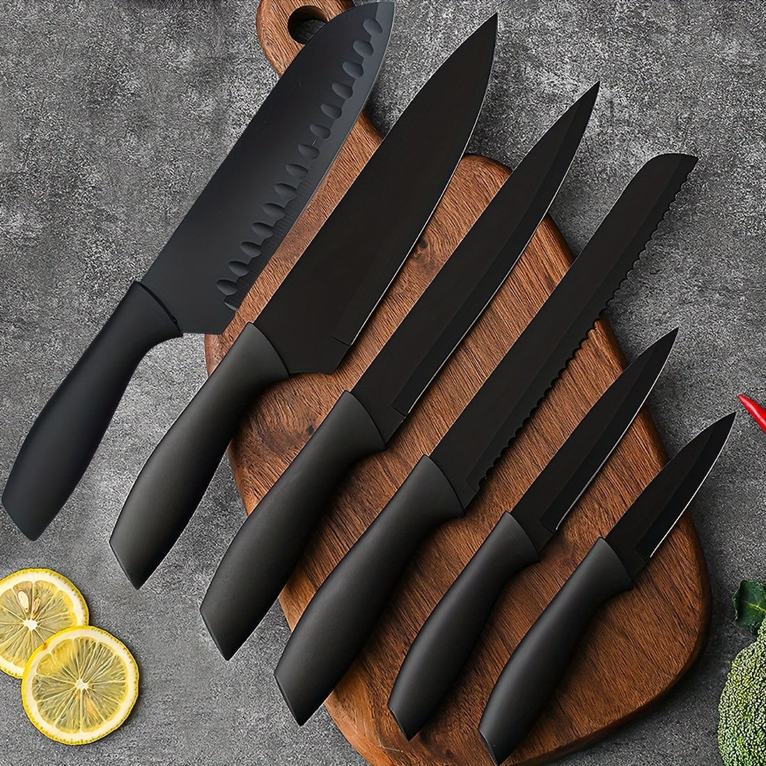 Kurotai 7‑teiliges Profi-Messer-Set – Schwarzes Titan-Küchenmesser Set aus rostfreiem Edelstahl mit ergonomischen Griffen