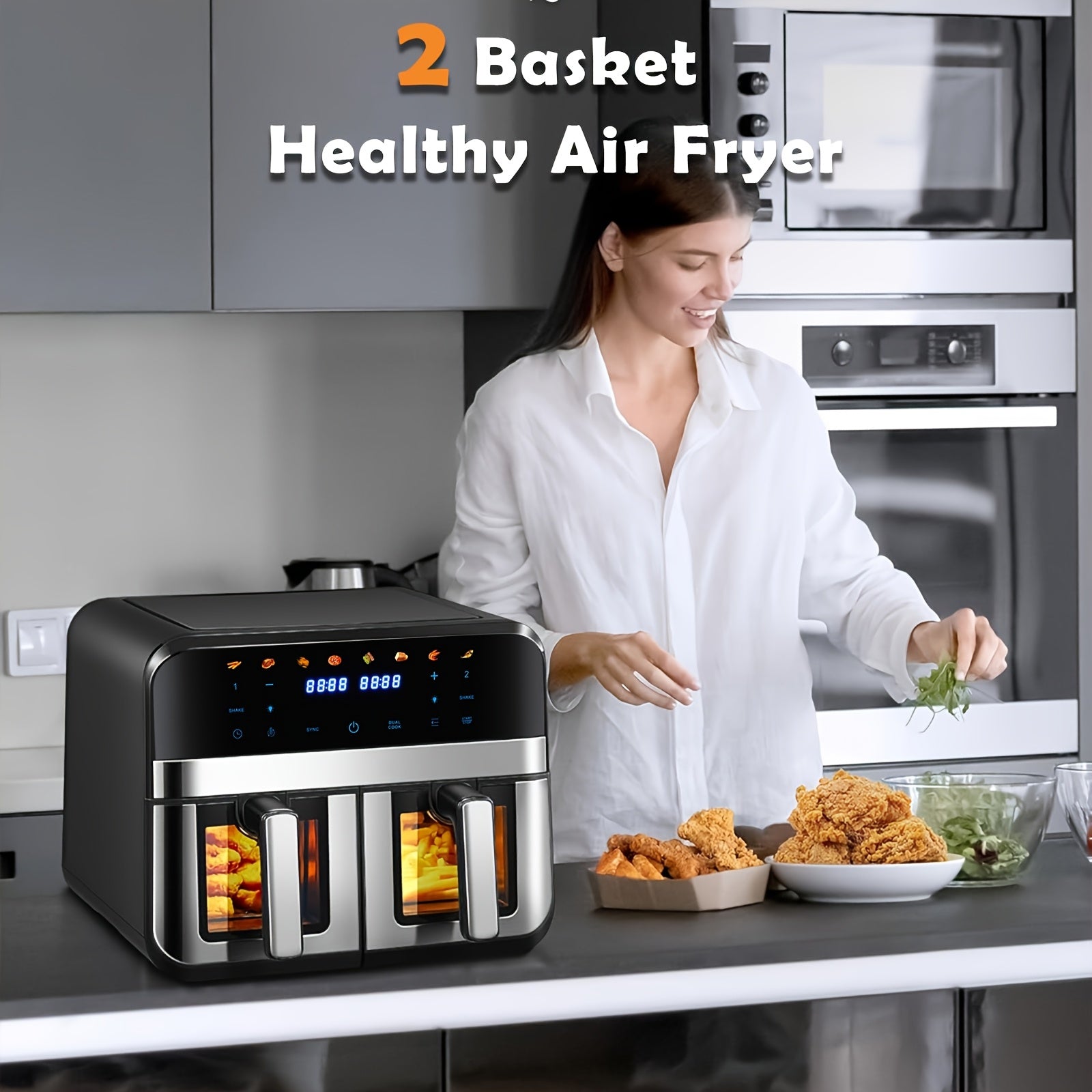 ThermoKorb 9L Dual-Zonen Heißluftfritteuse – 8 Programme, LED-Timer, Antihaftbeschichtung, Sichtfenster
