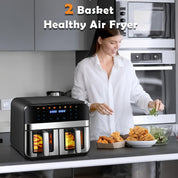 ThermoKorb 9L Dual-Zonen Heißluftfritteuse – 8 Programme, LED-Timer, Antihaftbeschichtung, Sichtfenster