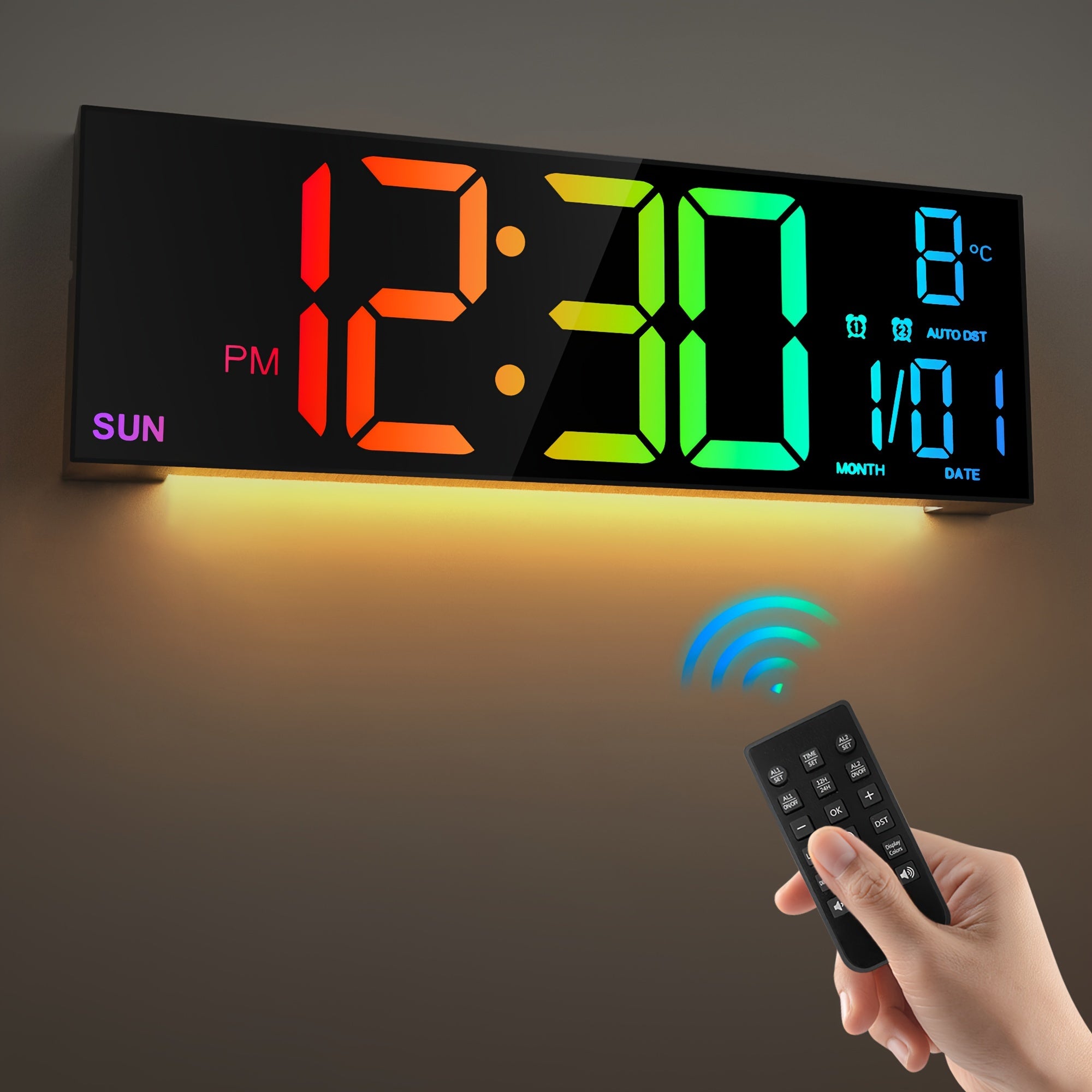 Tomori LED-Digitaluhr 41 cm – USB, RGB-Farben, Dual-Alarm & Fernbedienung