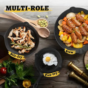 GussFeueri – 3er Set Gusseisenpfannen für Grill, Gas & Ofen | 17 cm, 21 cm, 26 cm | Für Steak, Rösti & mehr