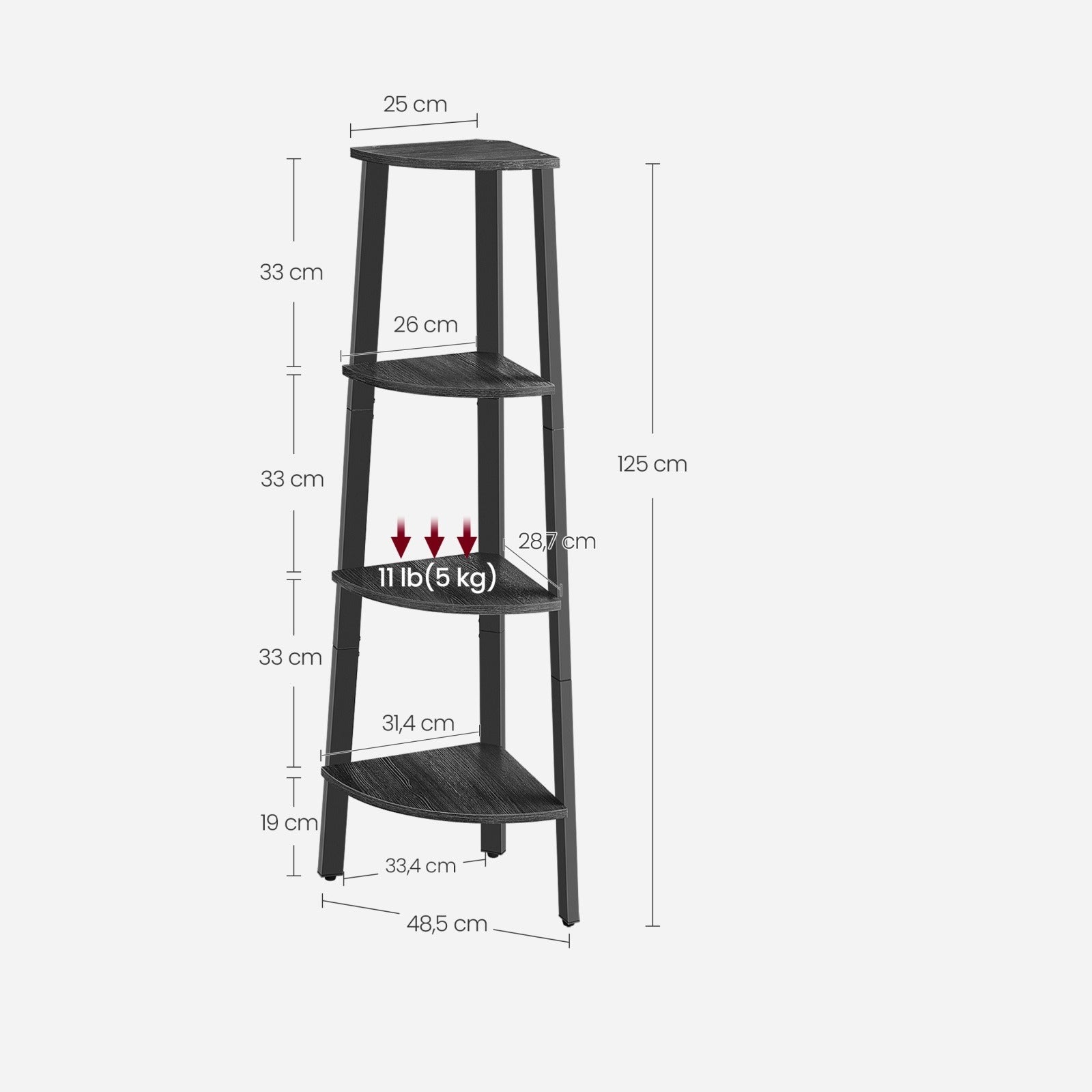 Eckregal "Tatsuki" – 4-stöckiges Bücherregal im Industrie-Design, Leiterregal aus Holz und Stahlrahmen, Standregal für Wohnzimmer, Büro oder Flur, platzsparend & robust