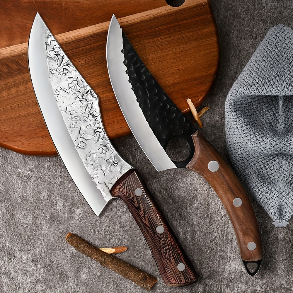 Kenji 2‑Klingen Messer‑Set – Edelstahl Fleisch- & Outdoor-Messer mit Holzgriff