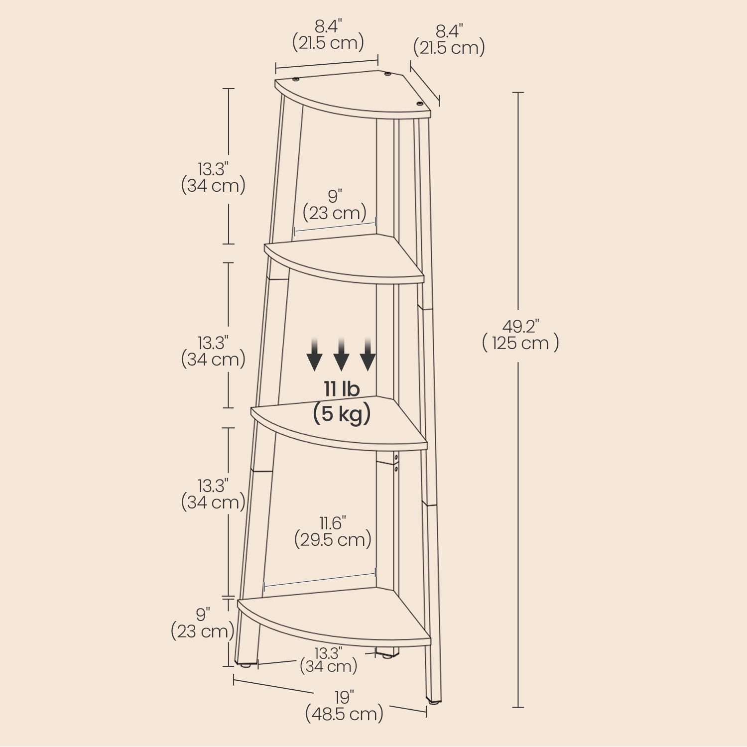 Eckregal "Tatsuki" – 4-stöckiges Bücherregal im Industrie-Design, Leiterregal aus Holz und Stahlrahmen, Standregal für Wohnzimmer, Büro oder Flur, platzsparend & robust