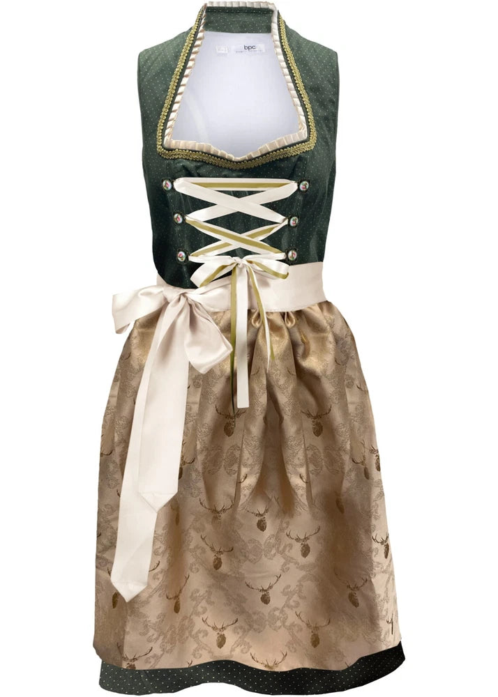 2-teiliges Dirndl mit Stehkragen für Oktoberfest und festliche Anlässe - Khaki
