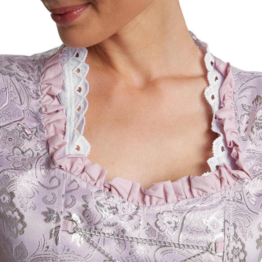 Maxi Dirndl für Damen Elegantes Rosa  – Trachtenkleid mit Schürze für Oktoberfest und Volksfeste