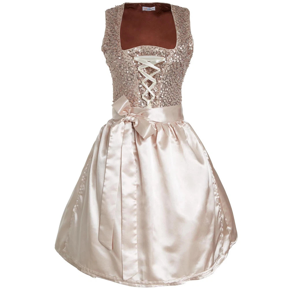 Beige Damen Mini Dirndl mit Schürze – Perfekt für Oktoberfest und Volksfeste