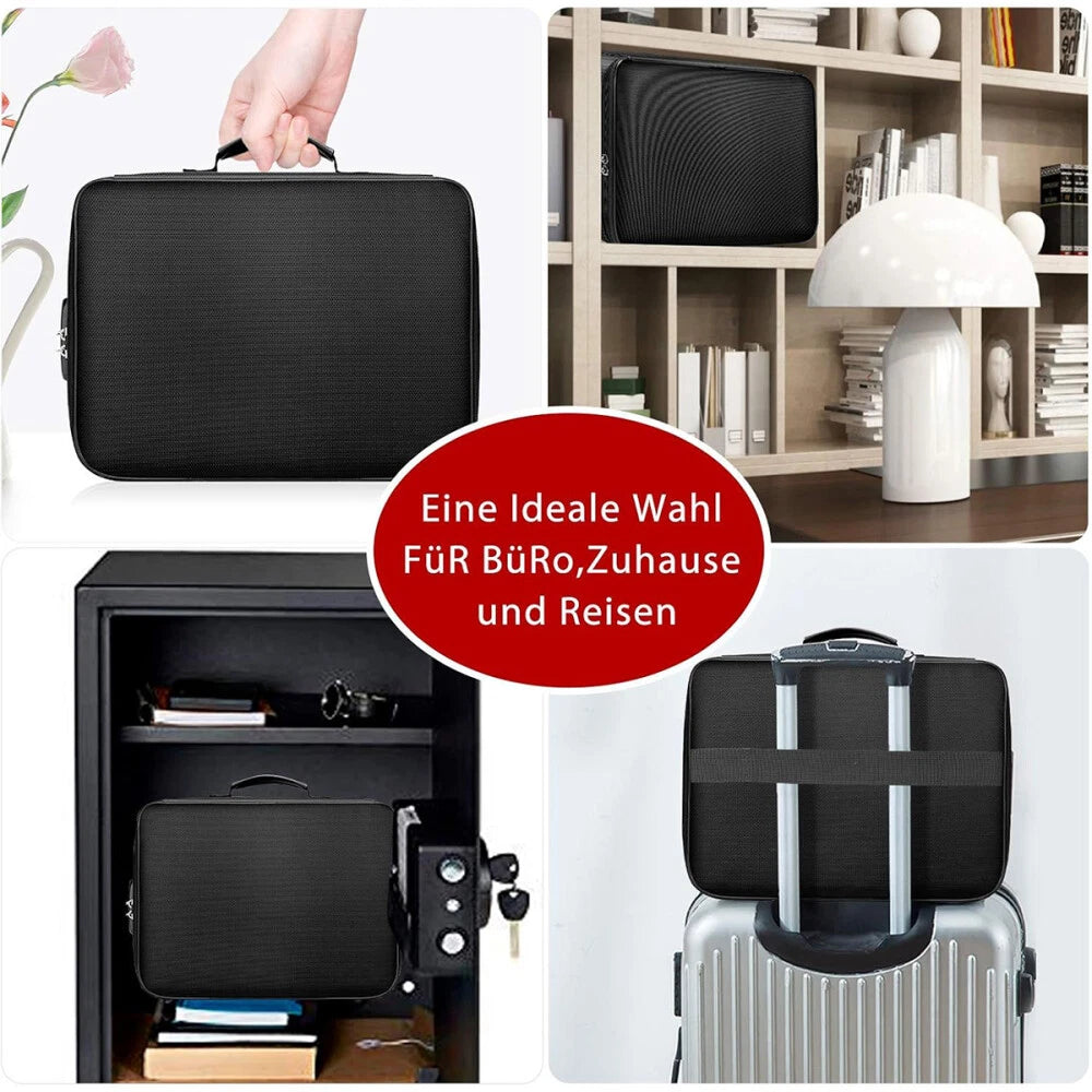 Kagami feuerfeste Dokumententasche mit Zahlenschloss – Wasserdichte Organizer-Box für wichtige Unterlagen (36 × 29,5 × 10 cm)
