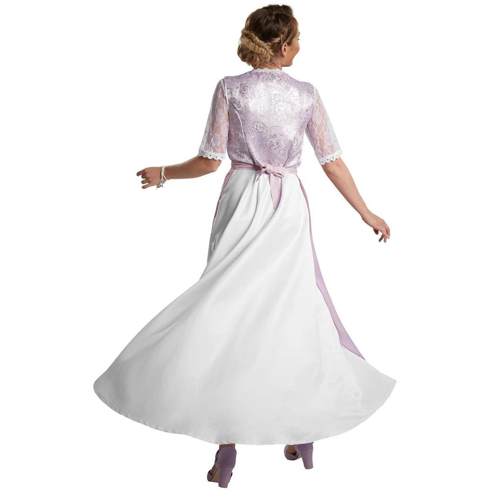 Maxi Dirndl für Damen Elegantes Rosa  – Trachtenkleid mit Schürze für Oktoberfest und Volksfeste