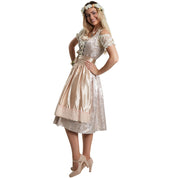 Beige und Silbernes Midi Dirndl für Damen – Elegantes Trachtenkleid für Oktoberfest und Volksfeste