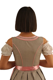 Zweiteiliges Dirndl Trachtenkleid für Damen in Grau und Rosa – Kleid mit Schürze (ohne Bluse)