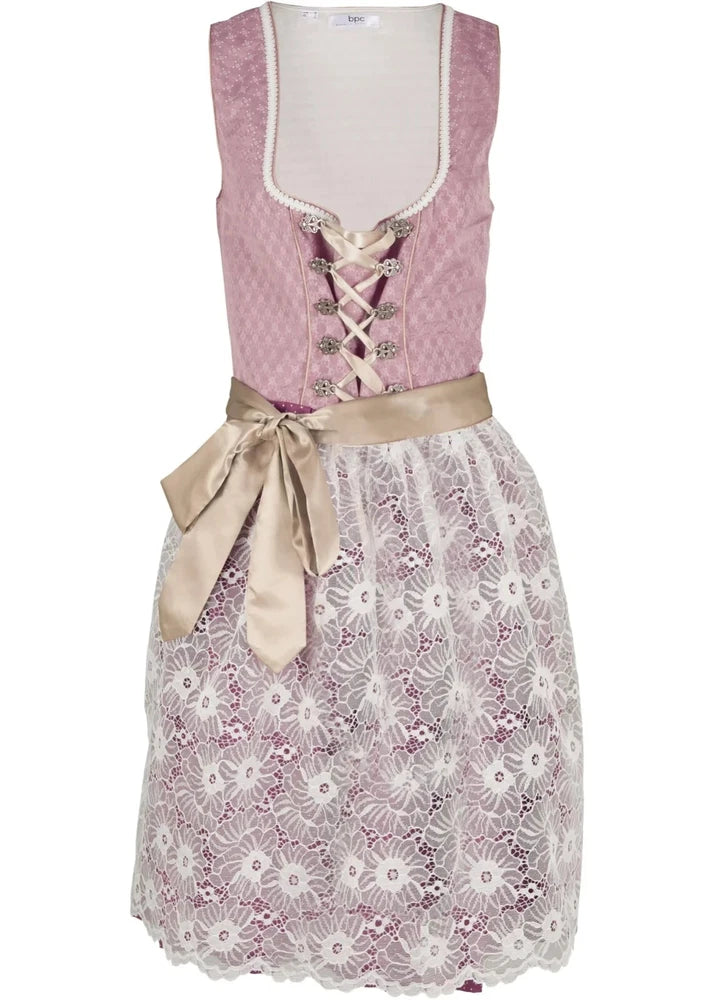 Elegantes knieumspielendes Dirndl mit Spitzen-Schürze für Trachtenfeiern