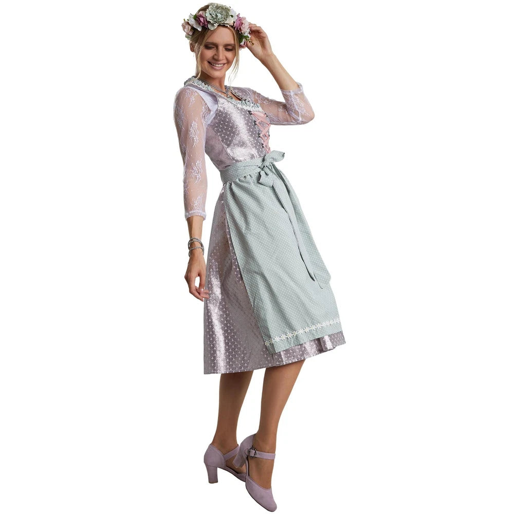 Damen Midi Dirndl Trachtenkleid Kleid Schürze Oktoberfest Wiesn Wasen Volksfest