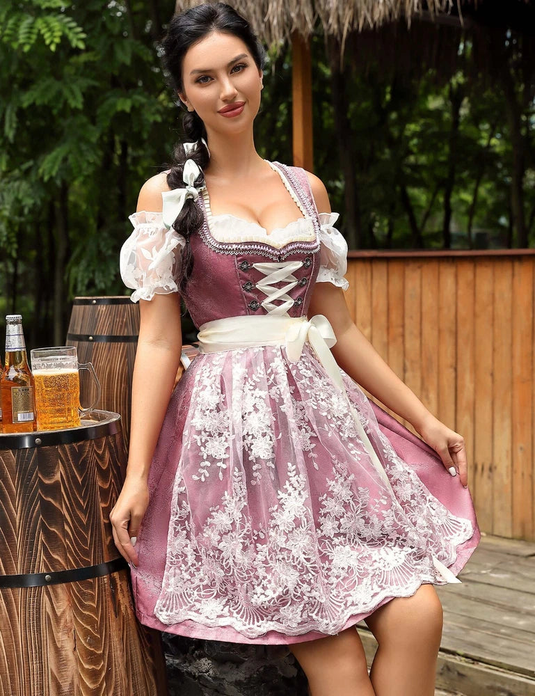 Rosa Midi Dirndl für Damen – Traditionelles Kleid für das Oktoberfest