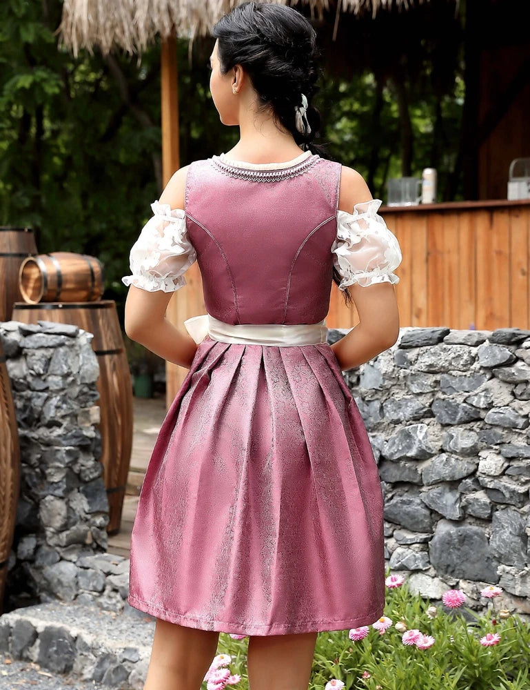 Rosa Midi Dirndl für Damen – Traditionelles Kleid für das Oktoberfest