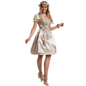 Beige Damen Mini Dirndl mit Schürze – Perfekt für Oktoberfest und Volksfeste