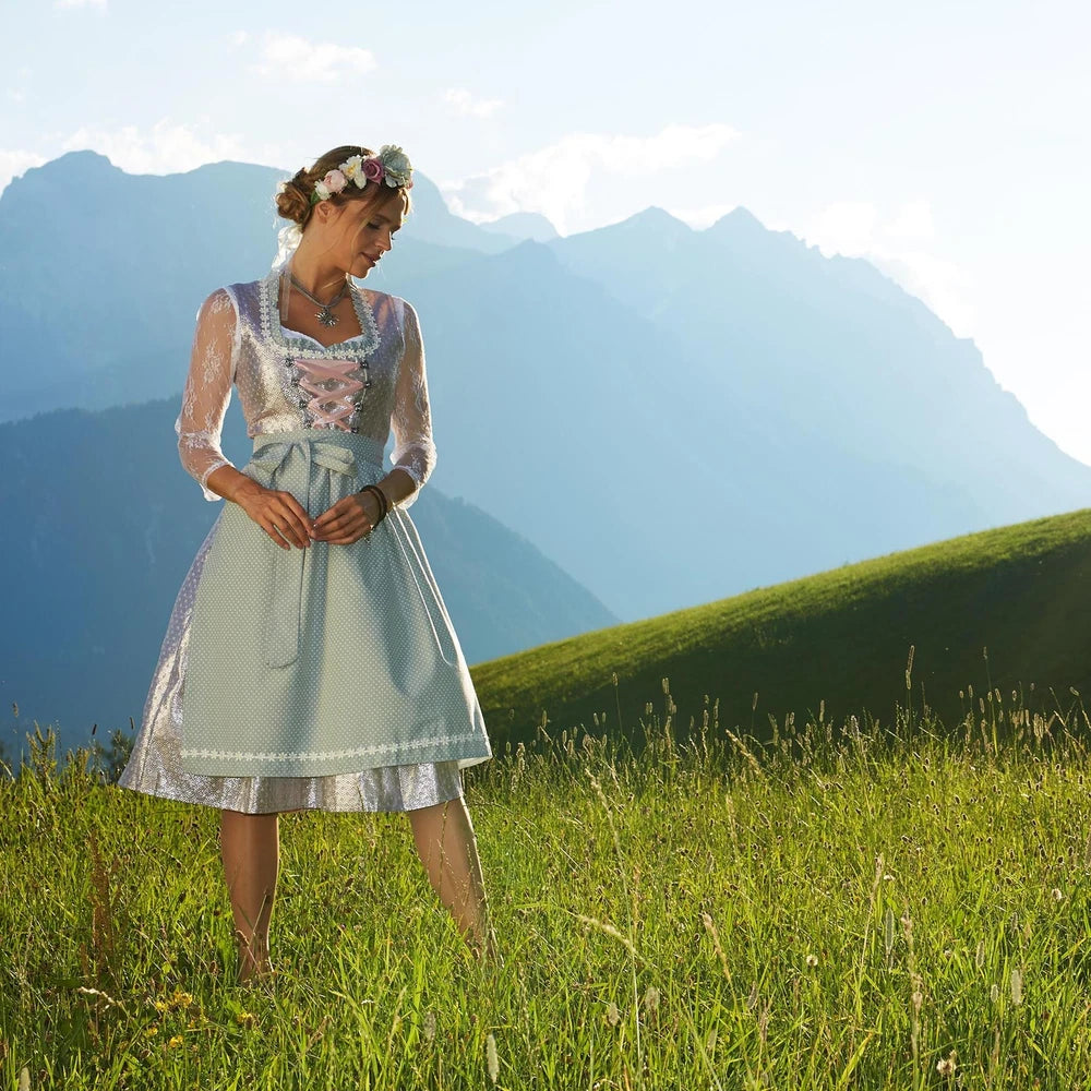 Damen Midi Dirndl Trachtenkleid Kleid Schürze Oktoberfest Wiesn Wasen Volksfest
