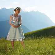 Damen Midi Dirndl Trachtenkleid Kleid Schürze Oktoberfest Wiesn Wasen Volksfest