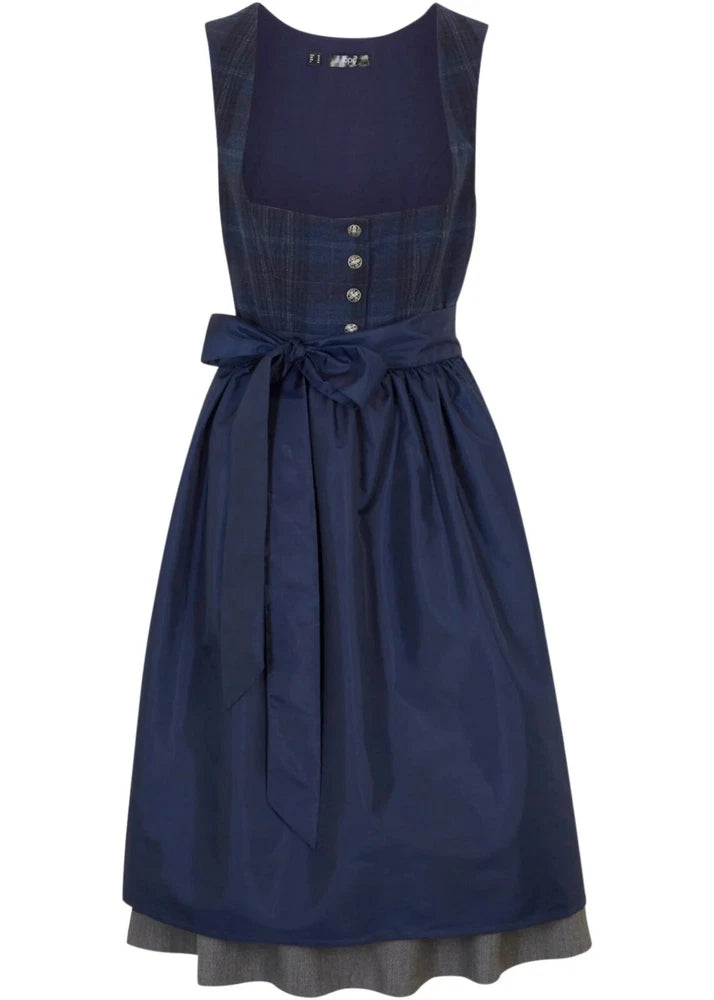 Midi-Dirndl mit Schürze Blau/Graues  – Festliches Trachtenkleid