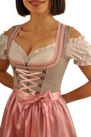 Zweiteiliges Dirndl Trachtenkleid für Damen in Grau und Rosa – Kleid mit Schürze (ohne Bluse)