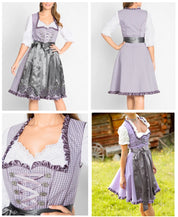 Lila Dirndl ohne Kniefreiheit mit Schürze für Damen – Trachtenkleid