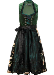 Elegantes Samt-Dirndl in Fichtengrün mit Metallic-Gold-Details