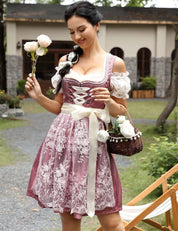 Rosa Midi Dirndl für Damen – Traditionelles Kleid für das Oktoberfest