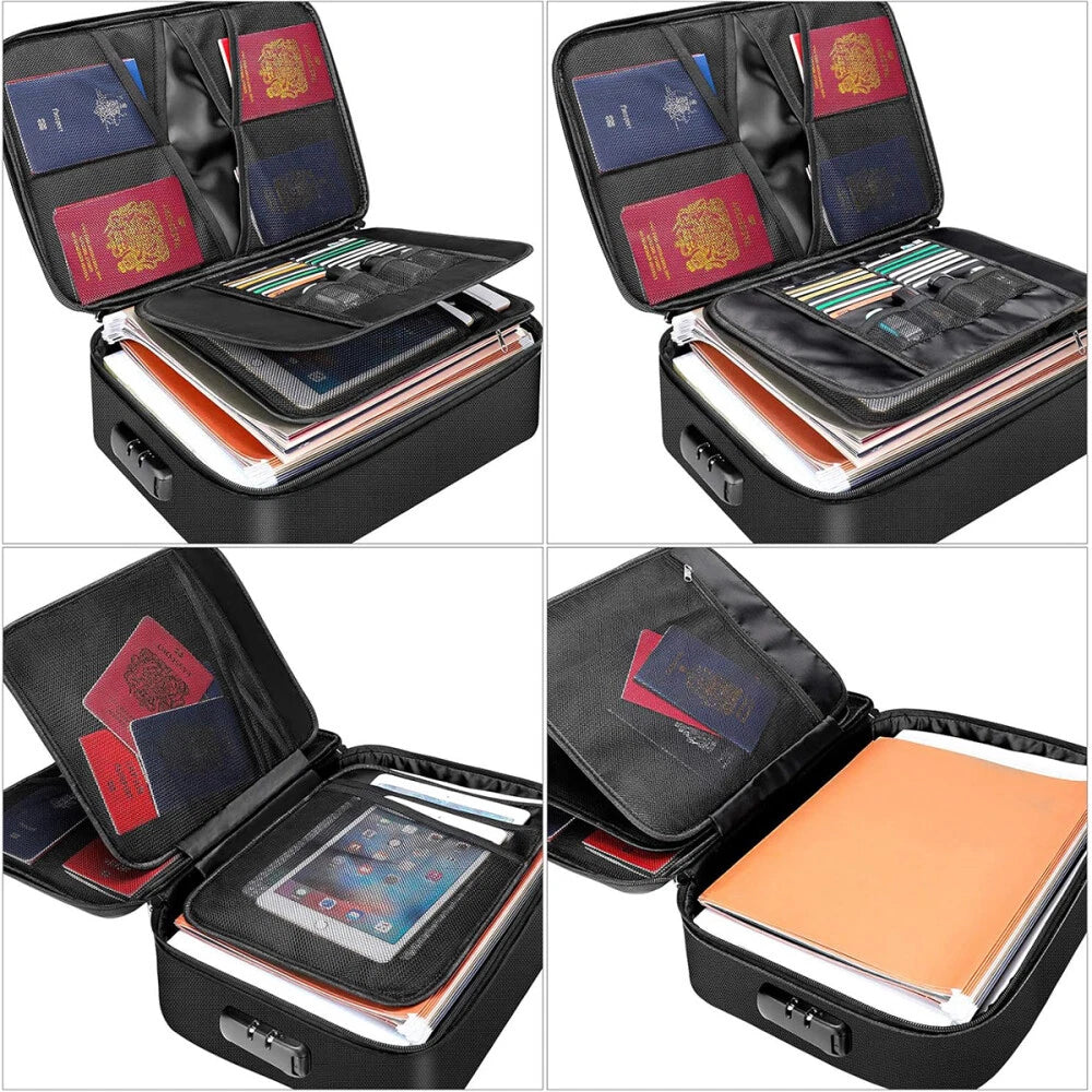 Kagami feuerfeste Dokumententasche mit Zahlenschloss – Wasserdichte Organizer-Box für wichtige Unterlagen (36 × 29,5 × 10 cm)