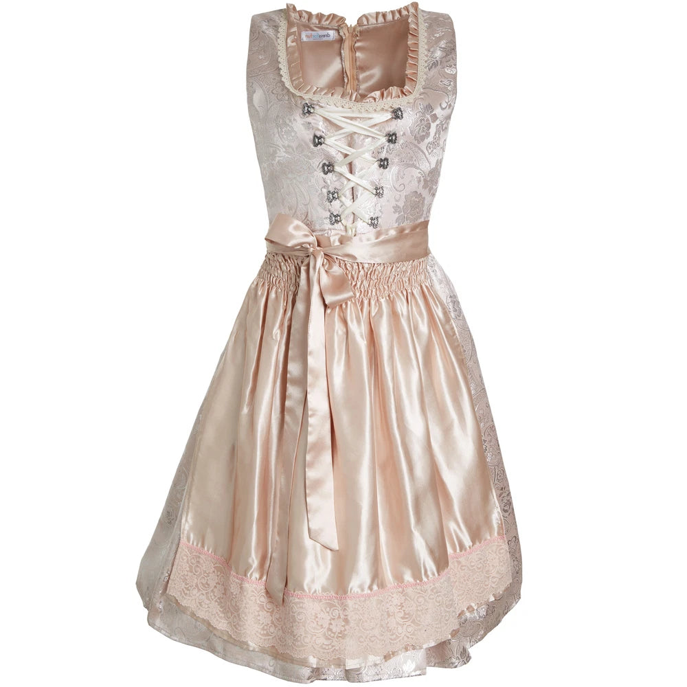 Beige und Silbernes Midi Dirndl für Damen – Elegantes Trachtenkleid für Oktoberfest und Volksfeste