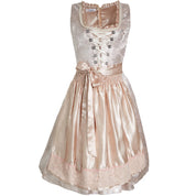 Beige und Silbernes Midi Dirndl für Damen – Elegantes Trachtenkleid für Oktoberfest und Volksfeste