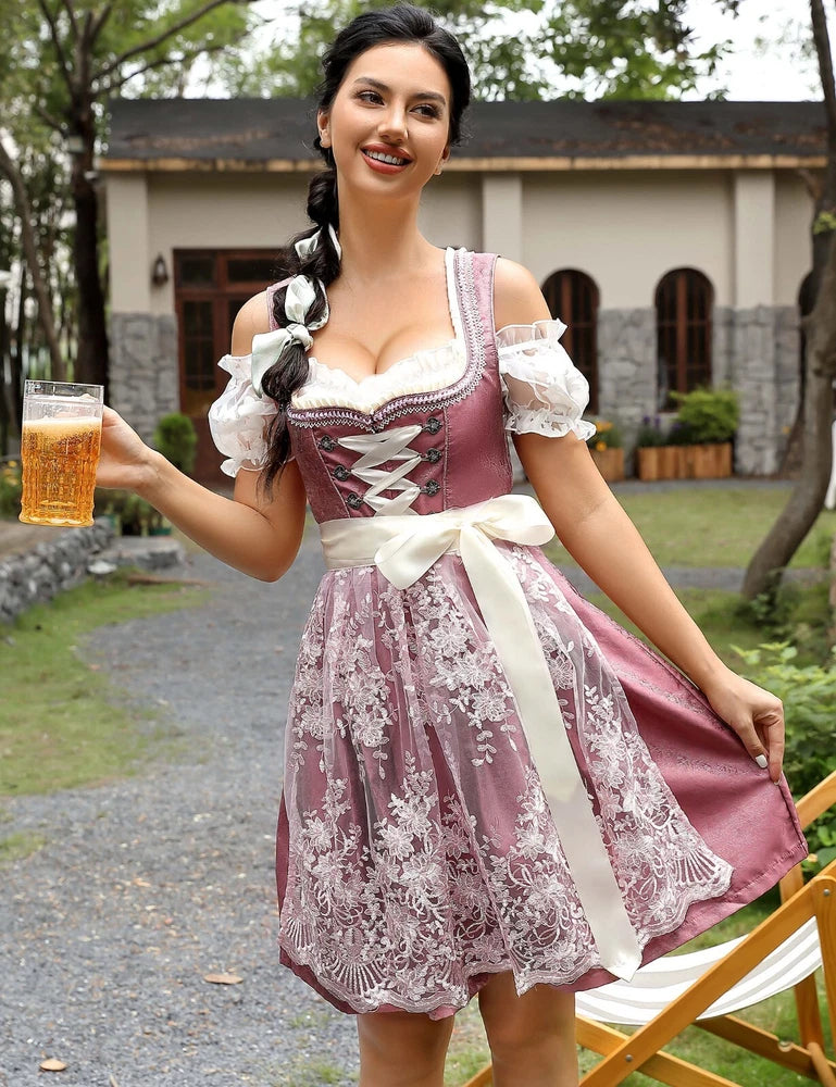 Rosa Midi Dirndl für Damen – Traditionelles Kleid für das Oktoberfest