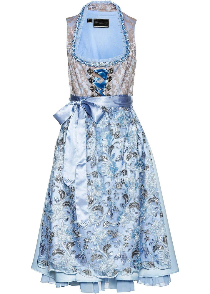 Puderblaues Dirndl mit Glitzer-Schürze – Festliches Trachtenkleid