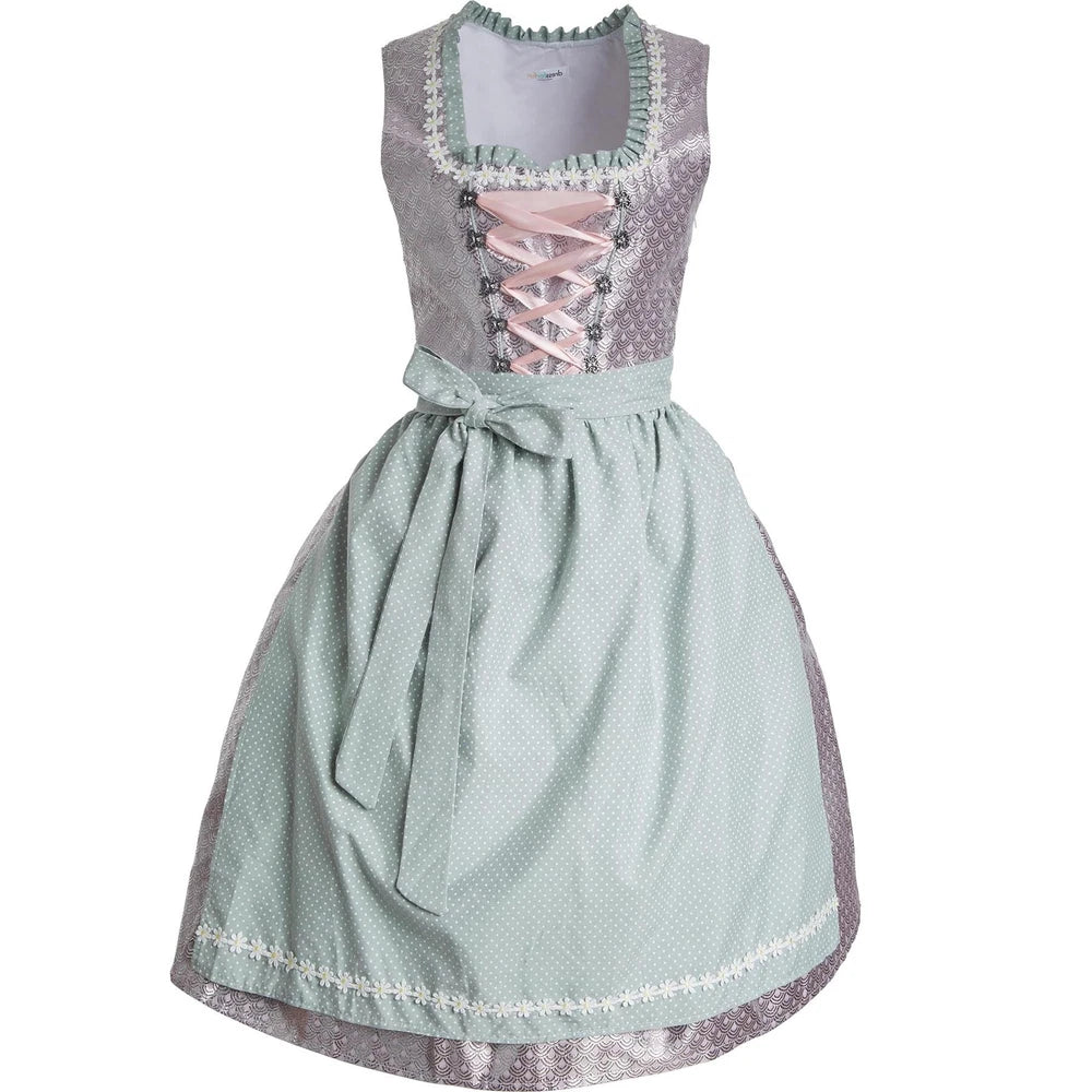 Damen Midi Dirndl Trachtenkleid Kleid Schürze Oktoberfest Wiesn Wasen Volksfest