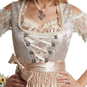 Beige und Silbernes Midi Dirndl für Damen – Elegantes Trachtenkleid für Oktoberfest und Volksfeste