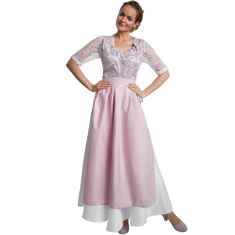 Maxi Dirndl für Damen Elegantes Rosa  – Trachtenkleid mit Schürze für Oktoberfest und Volksfeste