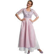Maxi Dirndl für Damen Elegantes Rosa  – Trachtenkleid mit Schürze für Oktoberfest und Volksfeste
