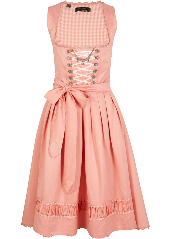 2-teiliges Dirndl mit Satin-Schürze in Pfirsich - Festliches Trachtenkleid