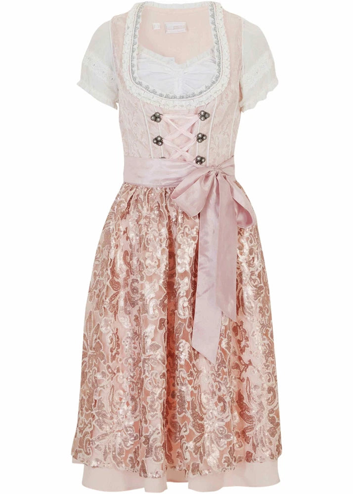 Perlrosa Damen-Dirndl mit Pailletten-Schürze