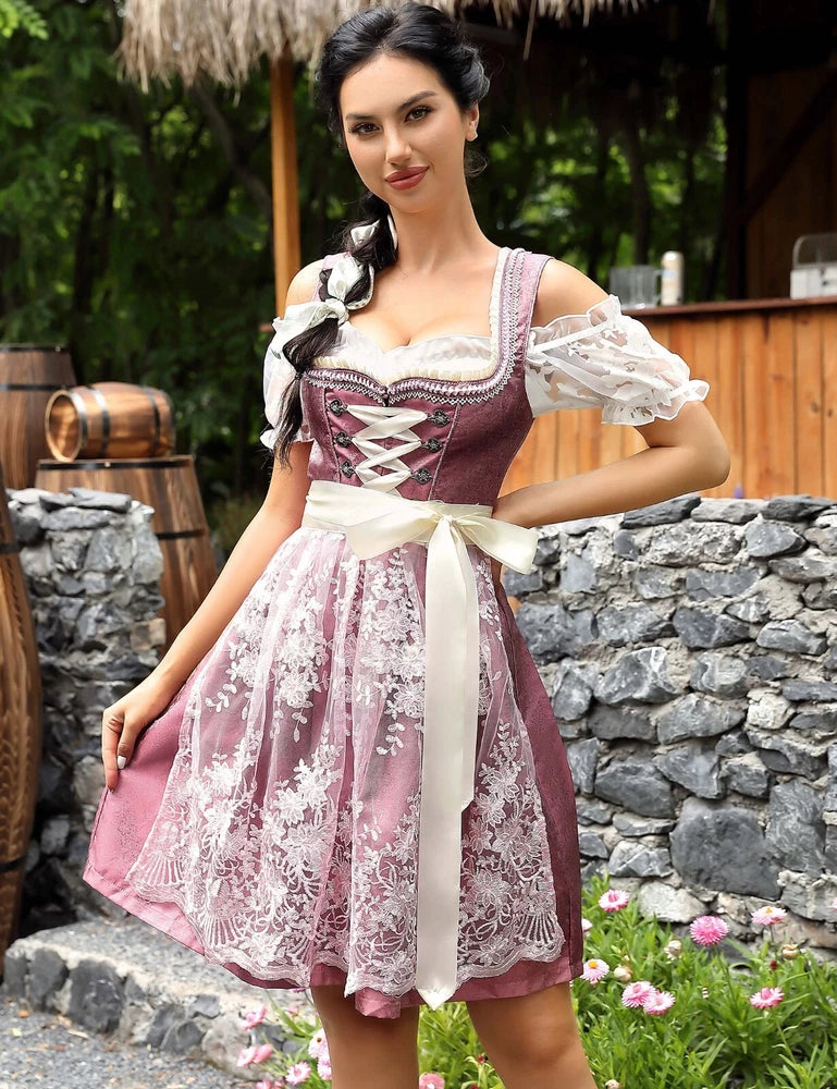 Rosa Midi Dirndl für Damen – Traditionelles Kleid für das Oktoberfest