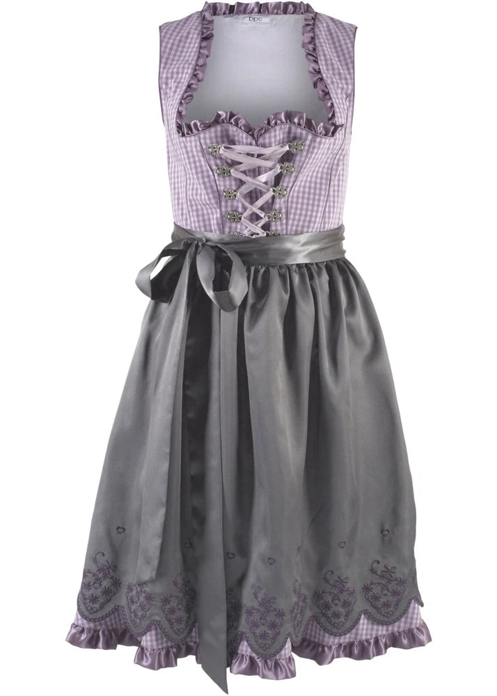 Lila Dirndl ohne Kniefreiheit mit Schürze für Damen – Trachtenkleid