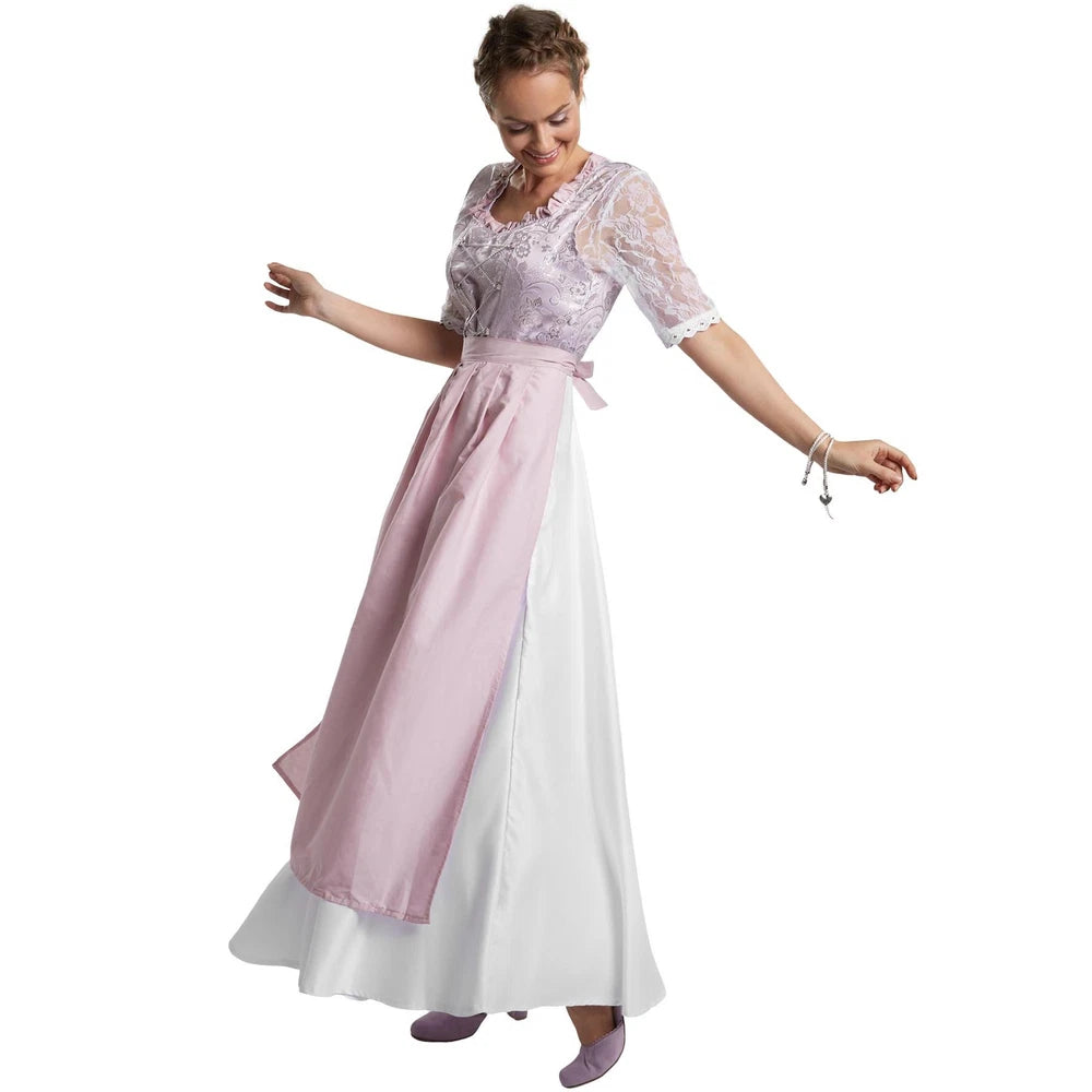 Maxi Dirndl für Damen Elegantes Rosa  – Trachtenkleid mit Schürze für Oktoberfest und Volksfeste