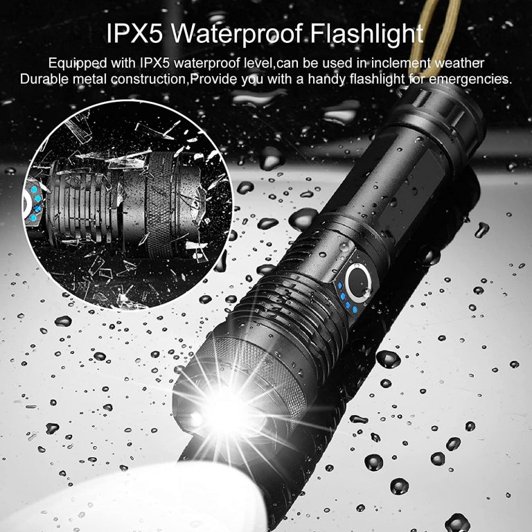 PowerBeam : Super helle 90000lm Led taktische Taschenlampe – mit wiederaufladbarem Akku Zoomable